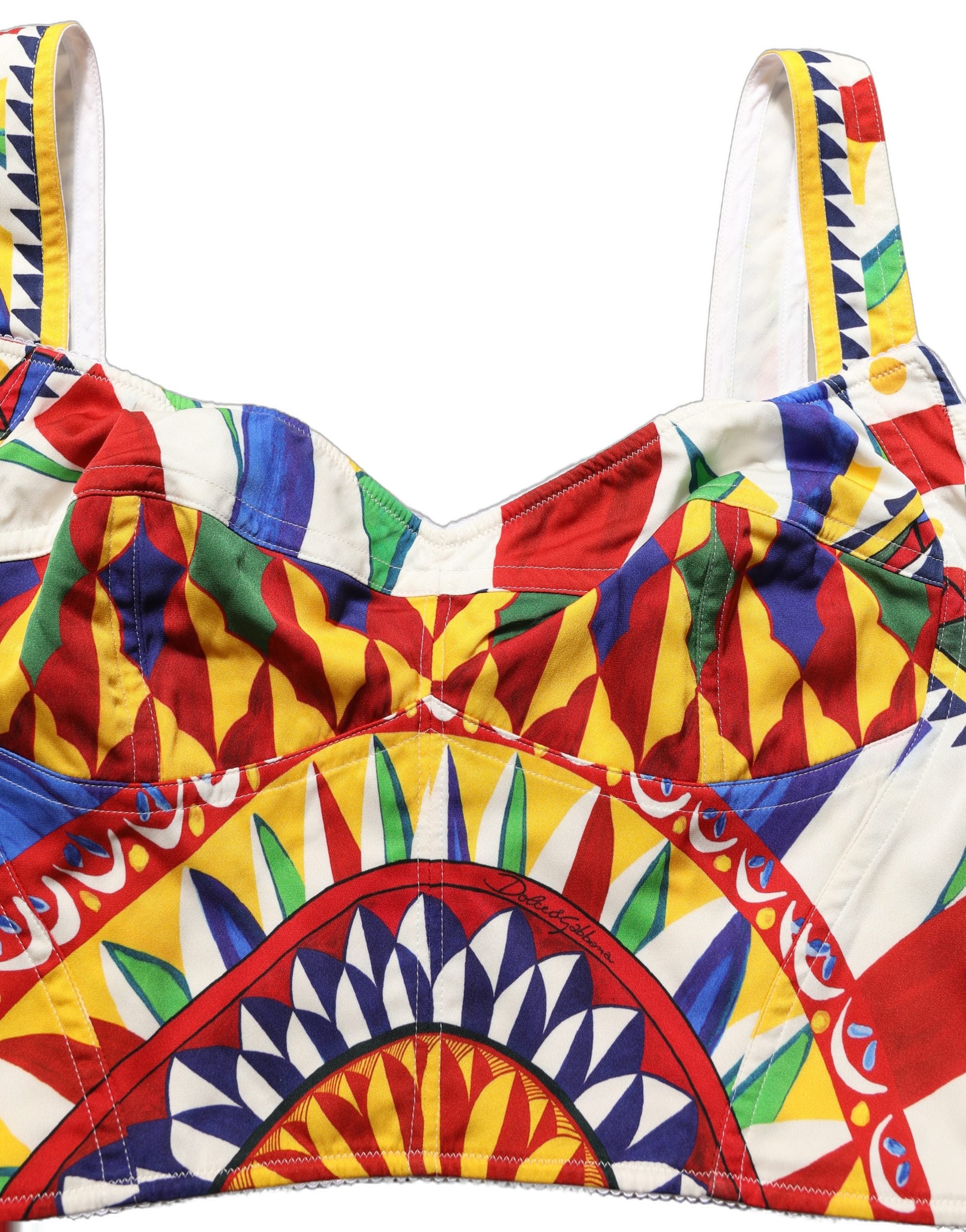 Dolce & Gabbana Multicolor Silk Carretto Print Cropped Tank Women's Top (Pre-Owned)