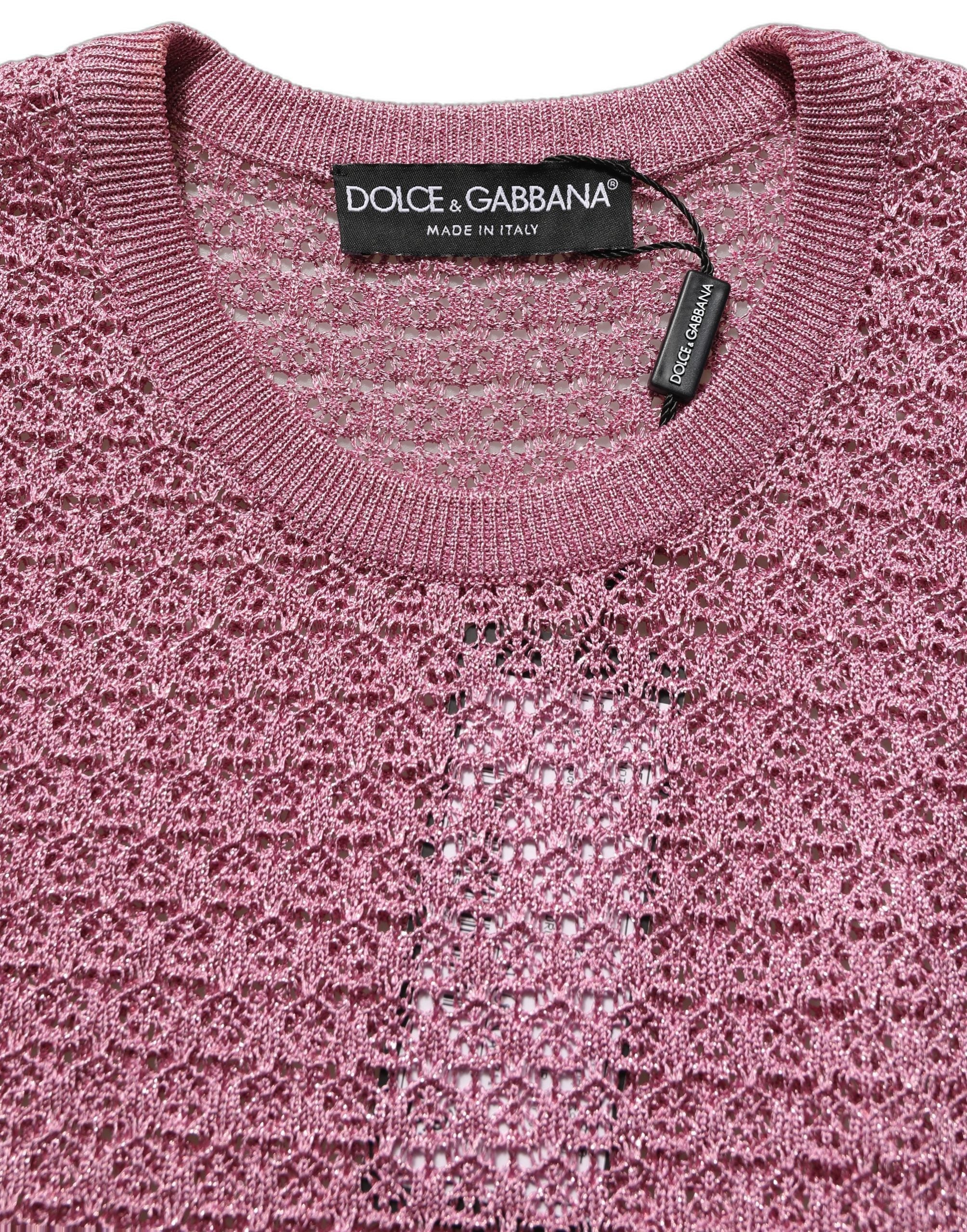 Dolce & Gabbana Pink Sheer Mesh Crew Neck Sleeveless Tank Women's Top