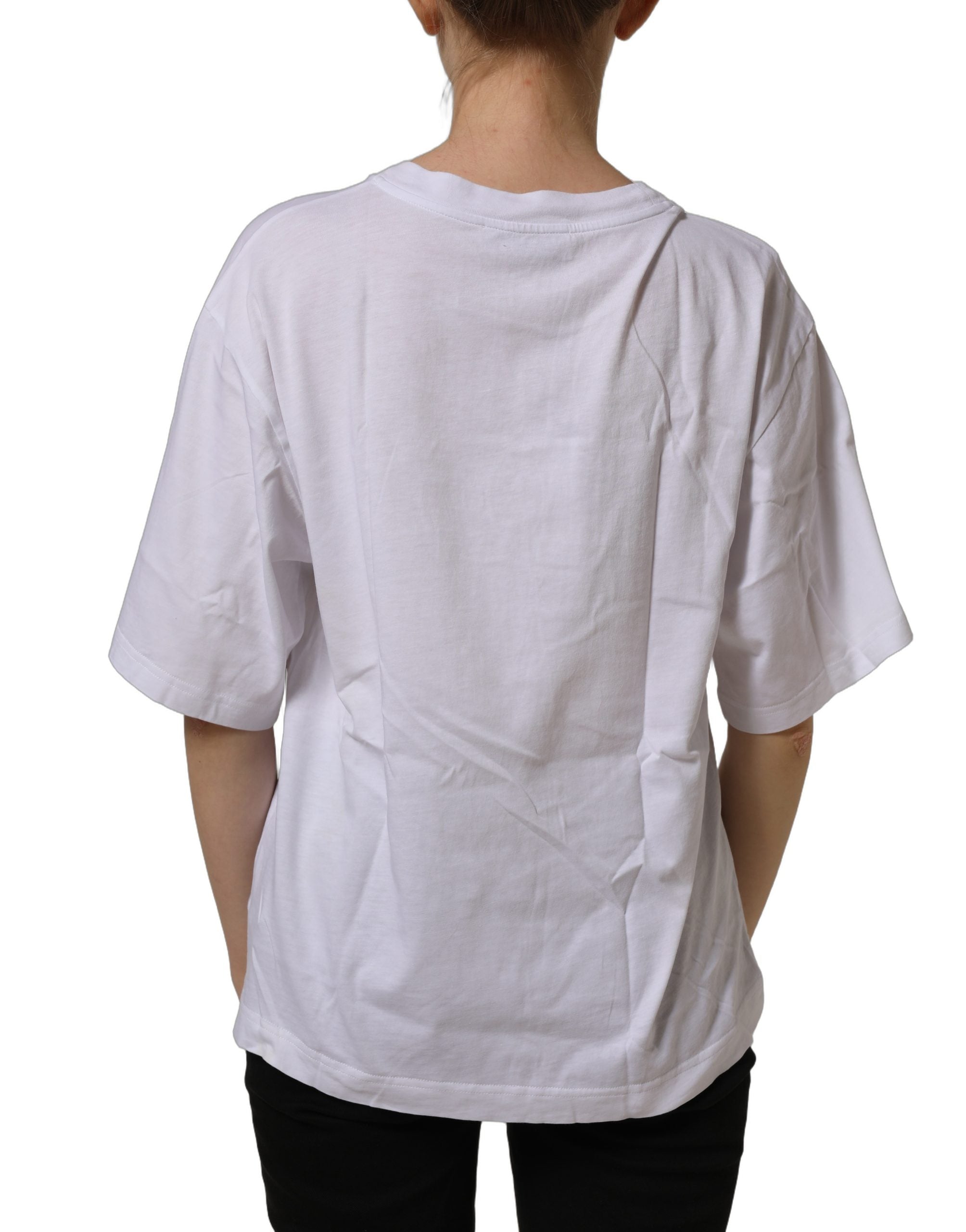 Dolce & Gabbana White Logo Patch Cotton Crew Neck Women's T-shirt
