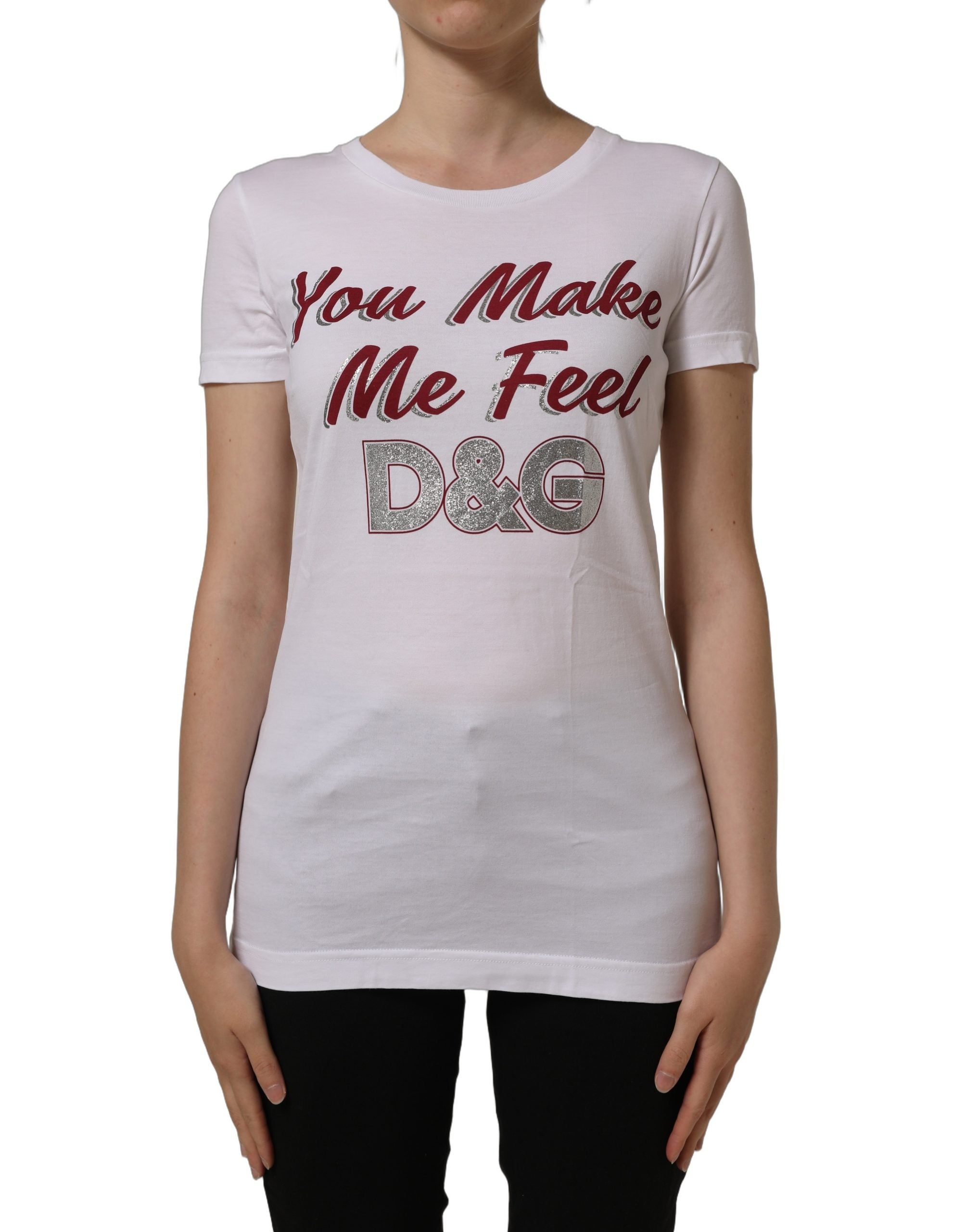 Dolce & Gabbana White Graphic Print Cotton Crew Neck Women's T-shirt