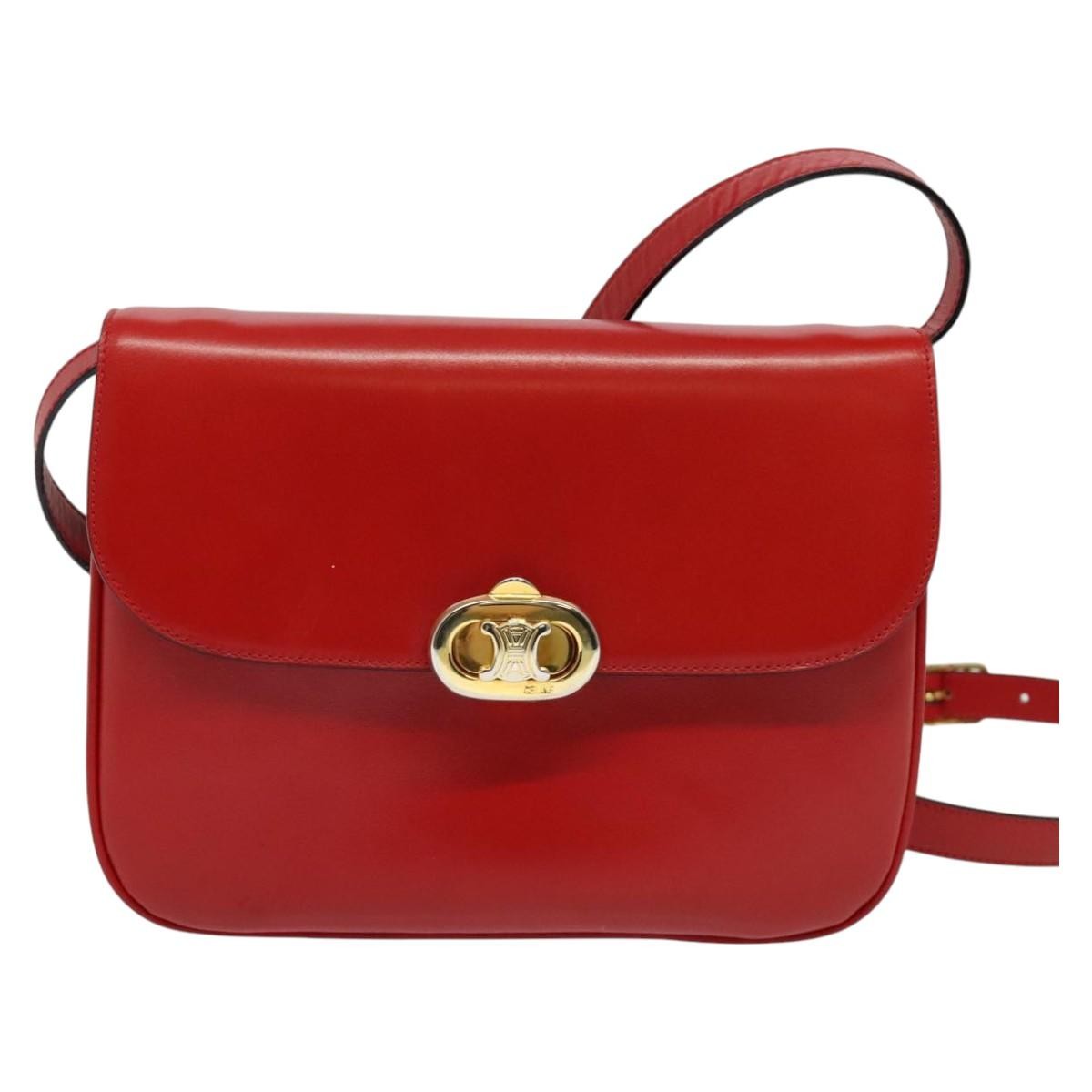 Celine Vintage Triomphe Shoulder Leather Red Leather Shoulder Bag Bag (Pre-Owned)