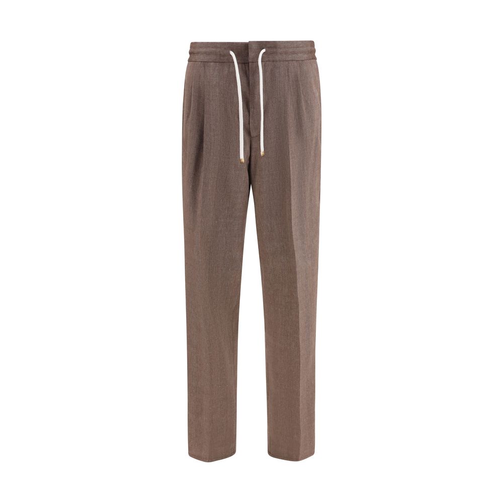 Brunello Cucinelli Brown Linen Casual Men's Pants