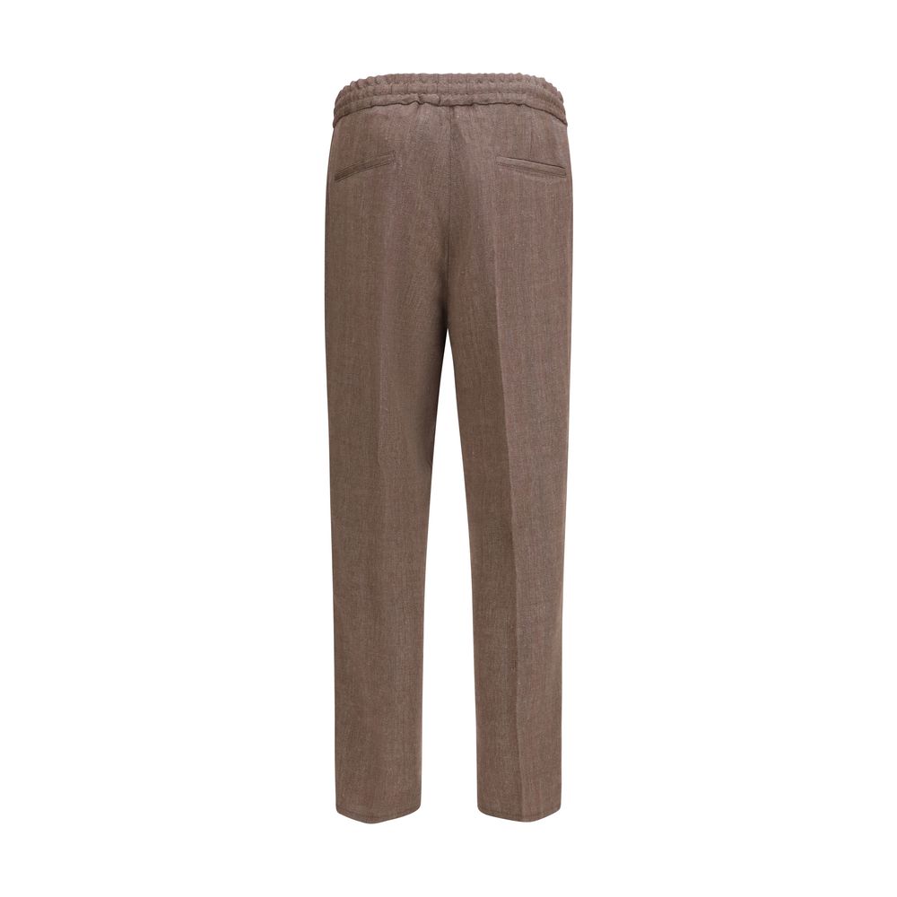 Brunello Cucinelli Brown Linen Casual Men's Pants
