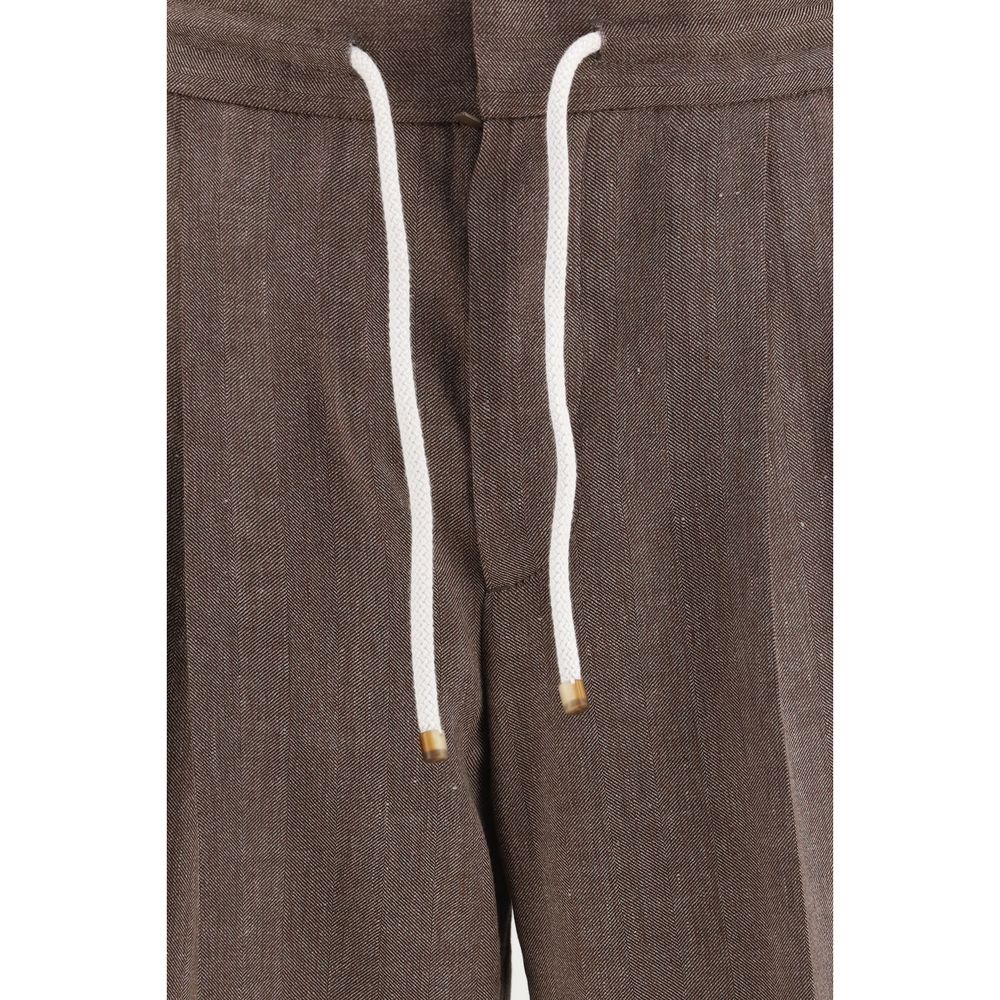 Brunello Cucinelli Brown Linen Casual Men's Pants