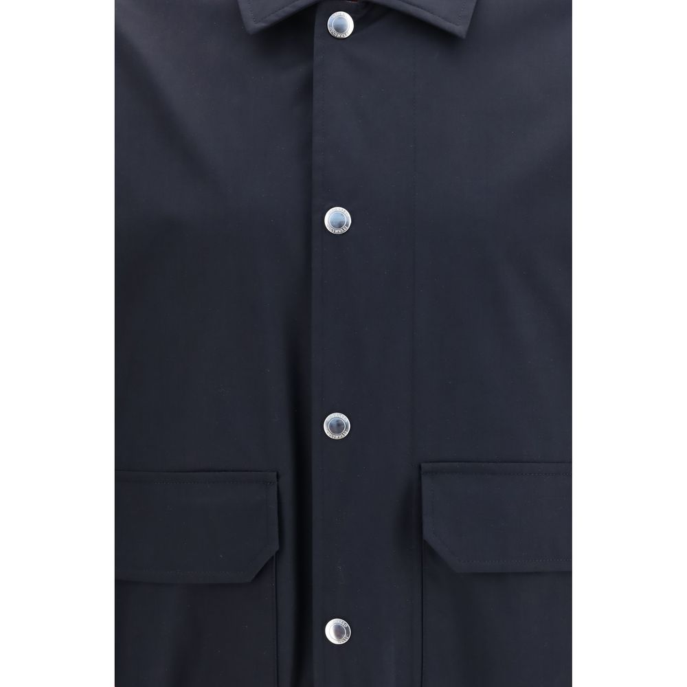 Brunello Cucinelli Blue Silk Biker Men's Jacket
