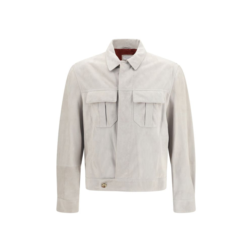 Brunello Cucinelli Beige Leather Leather Men's Jacket