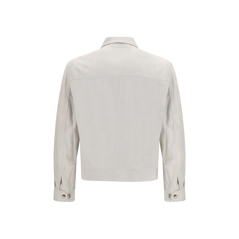 Brunello Cucinelli Beige Leather Leather Men's Jacket