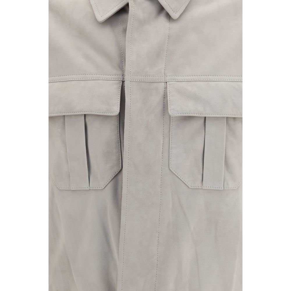 Brunello Cucinelli Beige Leather Leather Men's Jacket
