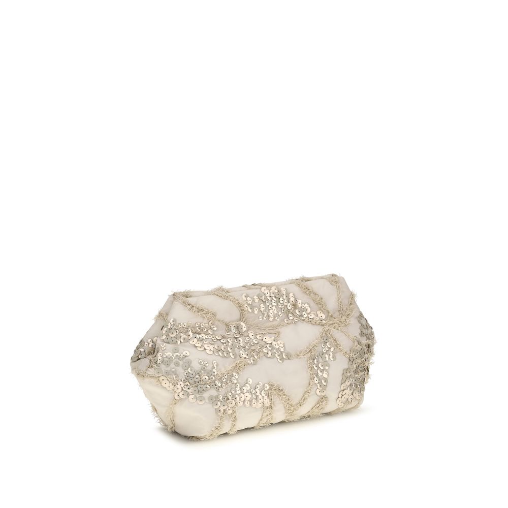 Brunello Cucinelli Beige Silk Clutch Women's Bag