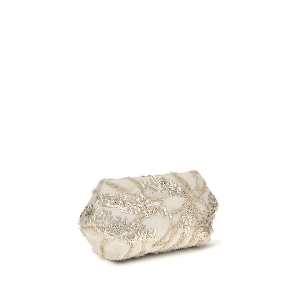 Brunello Cucinelli Beige Silk Clutch Women's Bag