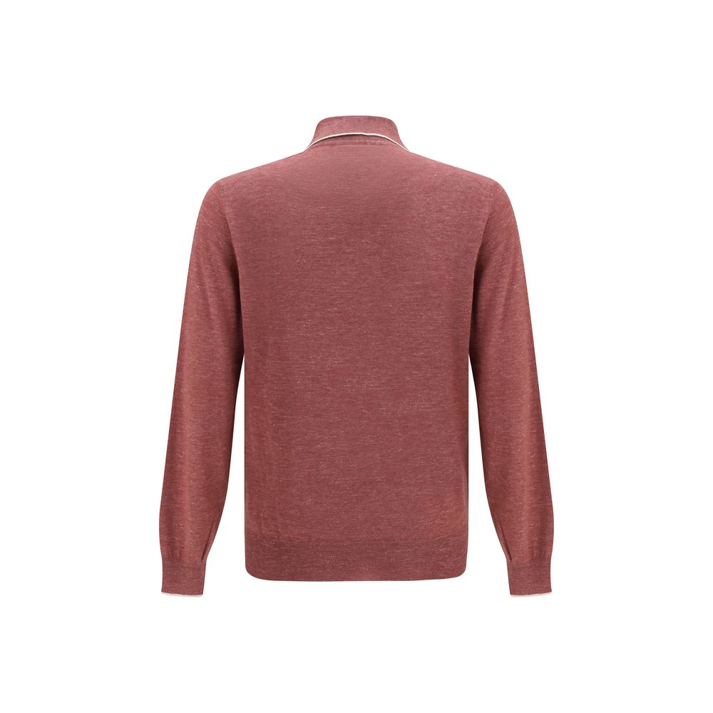 Brunello Cucinelli Bordeaux Cashmere Polo Men's Shirt