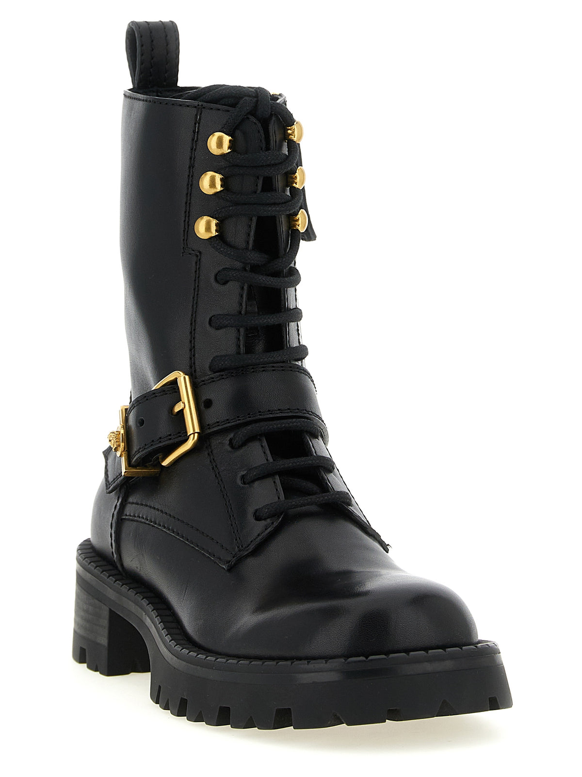 Versace Black Calfskin Lace-Up Women's Boots