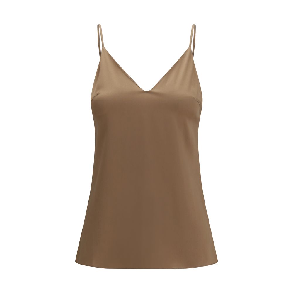 Brunello Cucinelli Brown Silk Sleeveles Women's T-Shirt