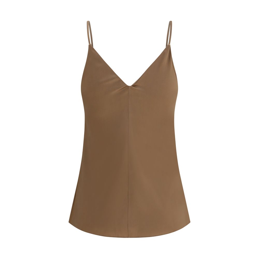 Brunello Cucinelli Brown Silk Sleeveles Women's T-Shirt