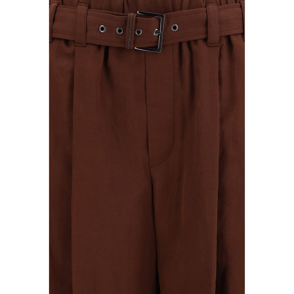 Brunello Cucinelli Brown Cotton Casual Women's Pants