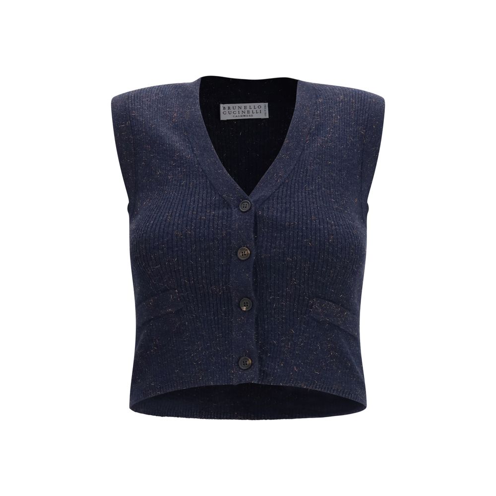Brunello Cucinelli Blue Cashmere Sleeveles Women's Sweater