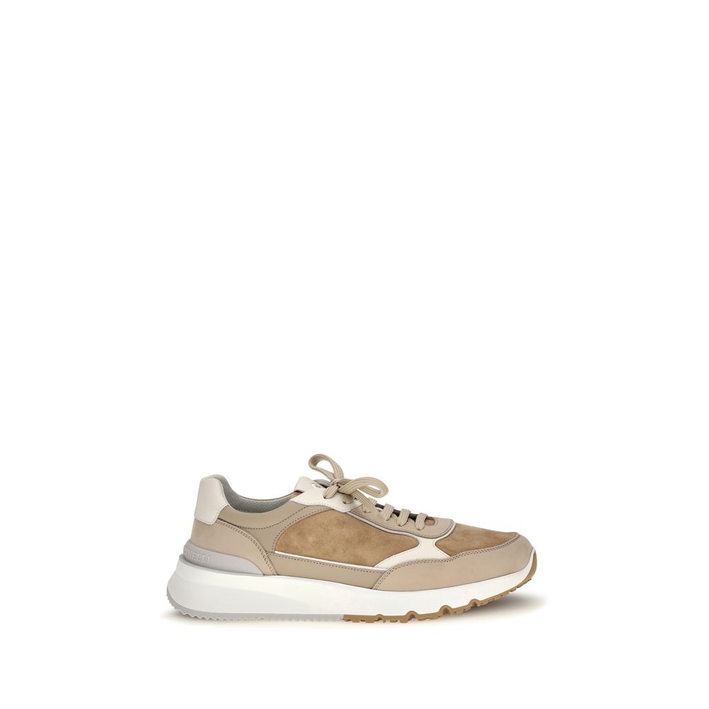Brunello Cucinelli Beige Calf Leather Bos Taurus Low Top Men's Sneakers