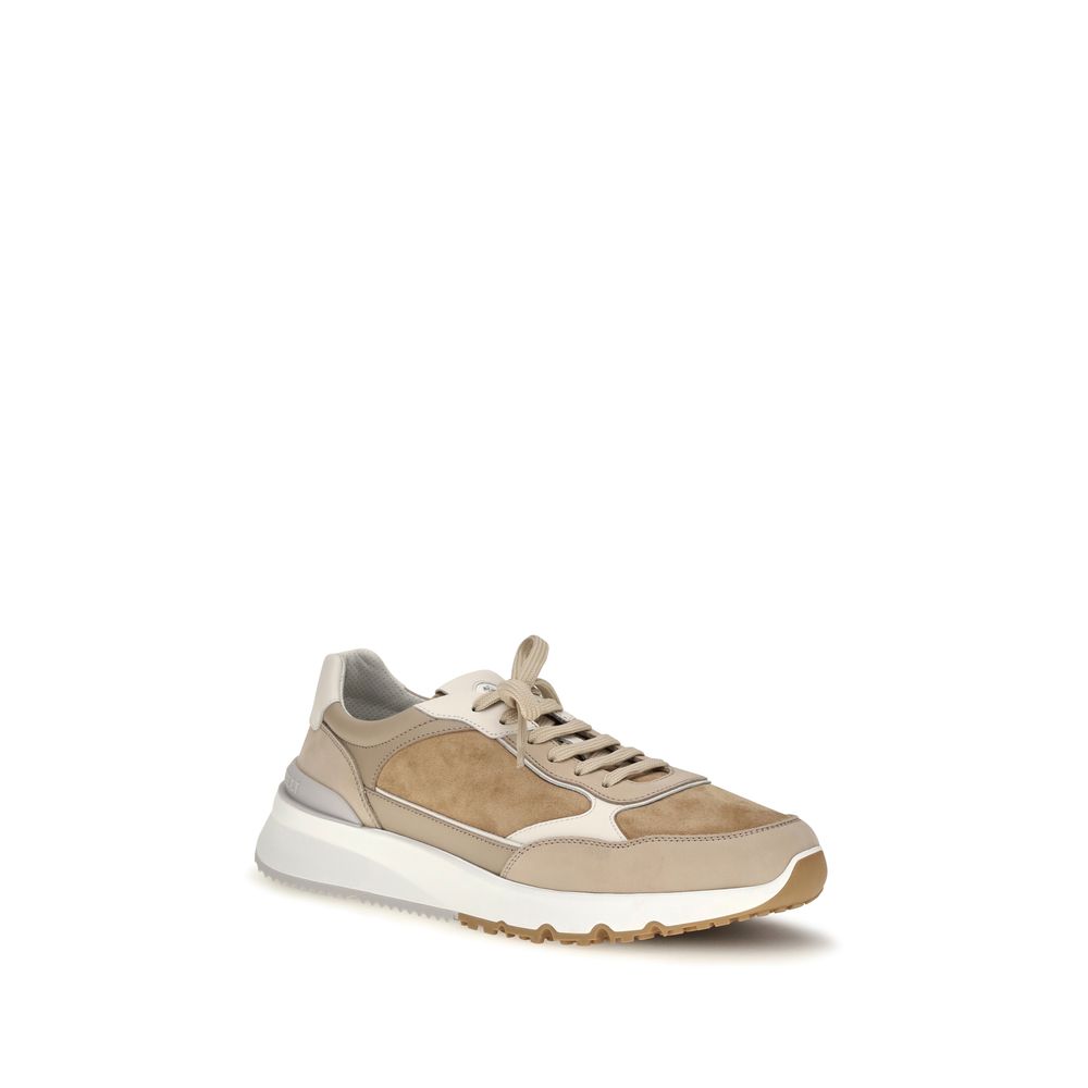 Brunello Cucinelli Beige Calf Leather Bos Taurus Low Top Men's Sneakers