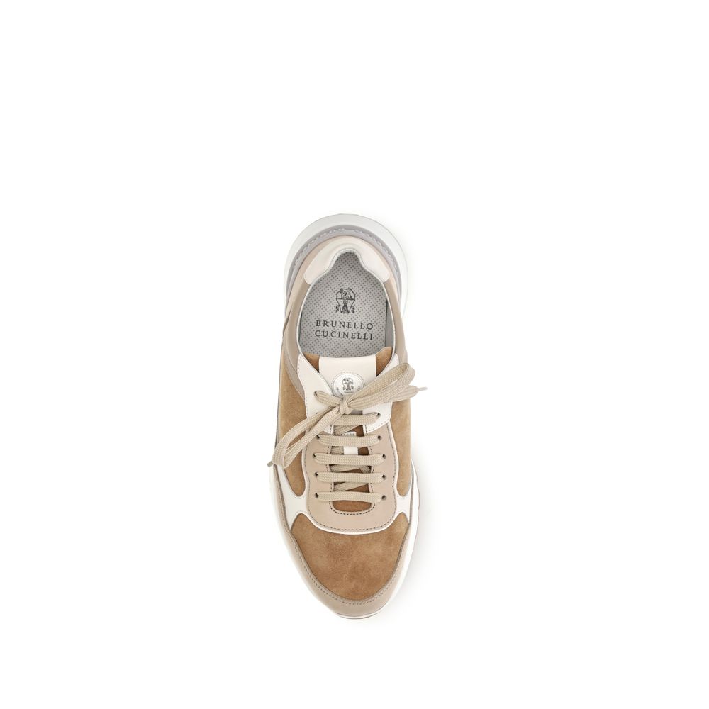 Brunello Cucinelli Beige Calf Leather Bos Taurus Low Top Men's Sneakers