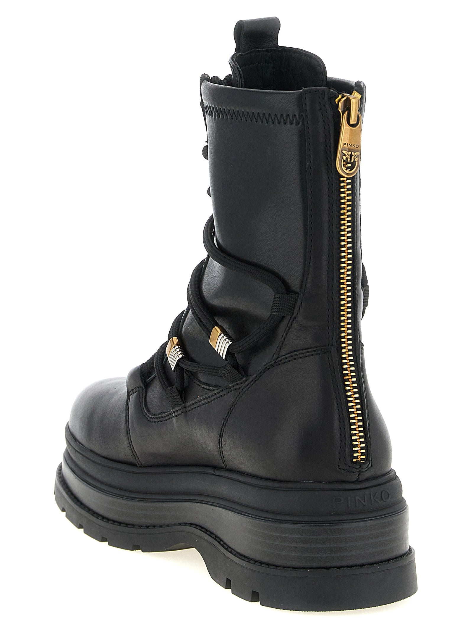 PINKO Black Cowhide Lace-Up Women's Boots