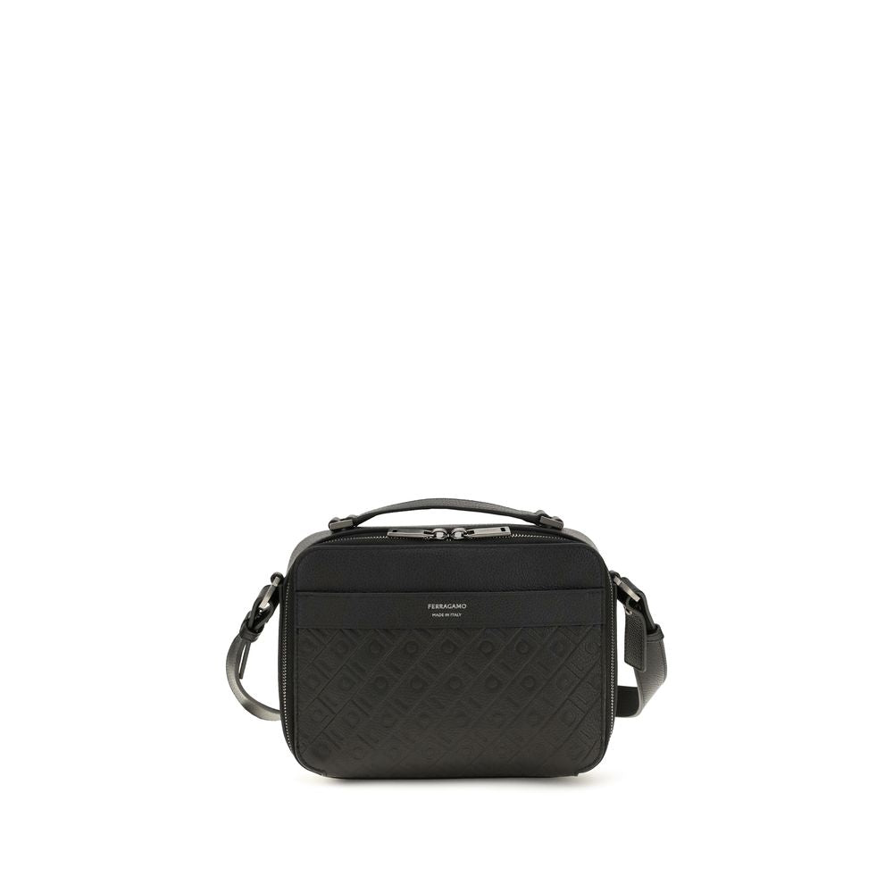 Ferragamo Black Calf Leather Bos Taurus Shoulder Men's Bag