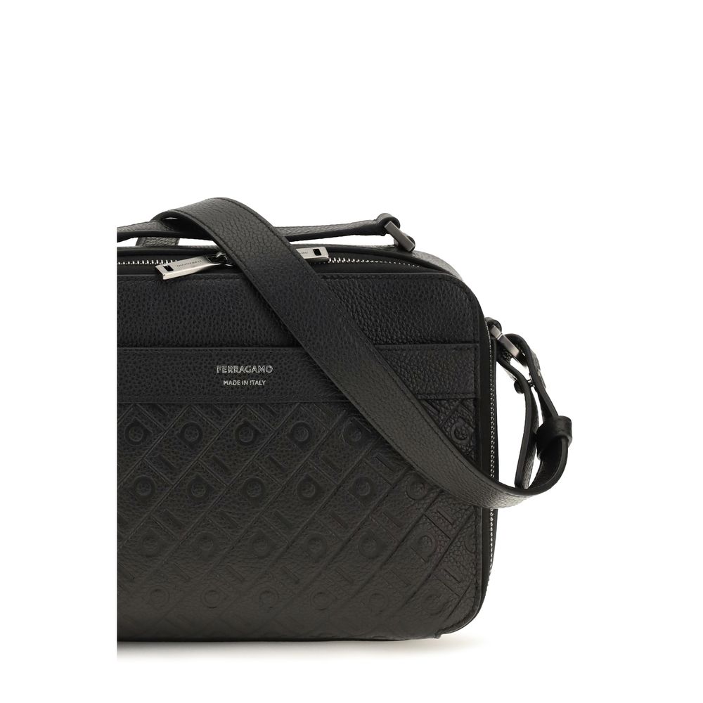 Ferragamo Black Calf Leather Bos Taurus Shoulder Men's Bag