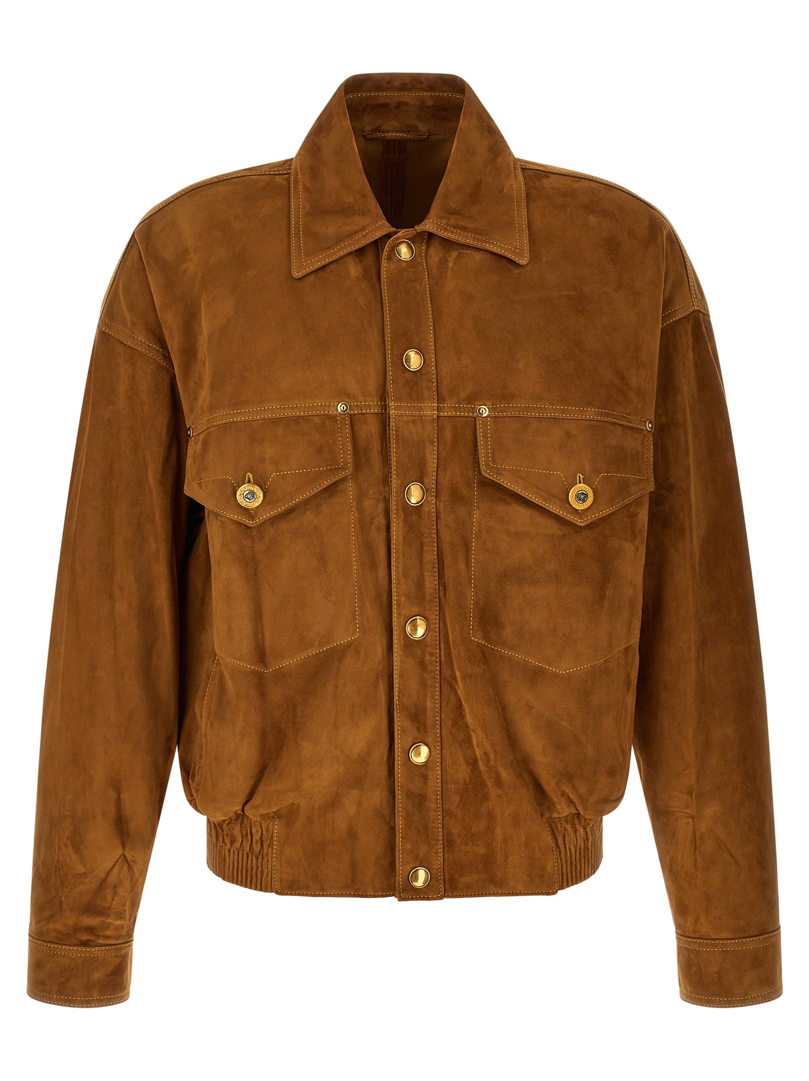 Versace Brown Lamb Leather Leather Men's Jacket