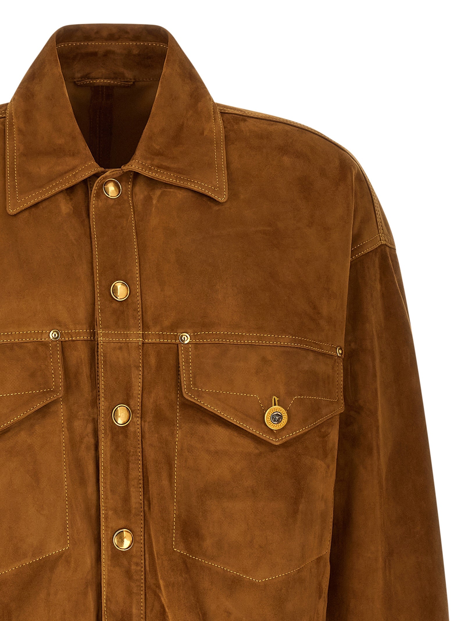Versace Brown Lamb Leather Leather Men's Jacket