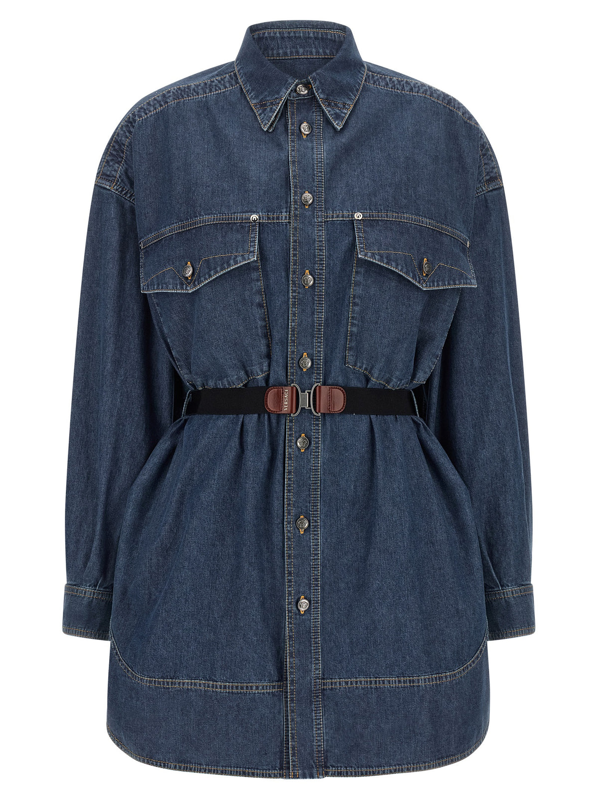 Versace Blue Cotton Short Women's Dress