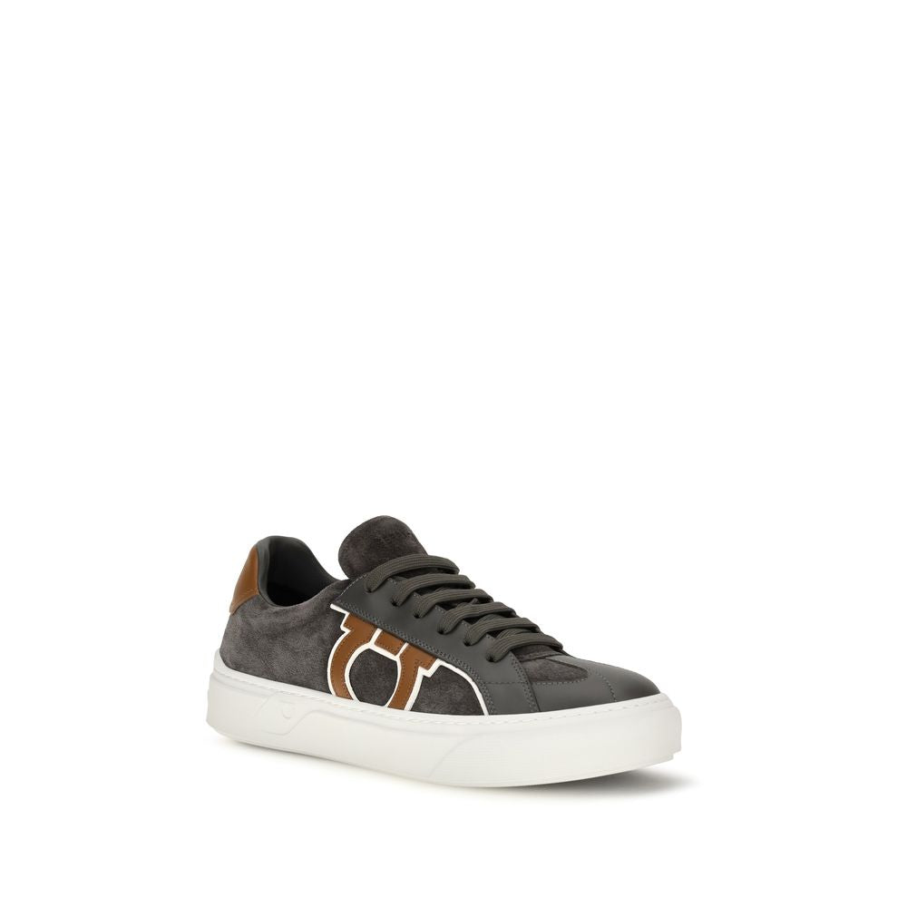 Ferragamo Gray Suede Leather Low Top Men's Sneakers