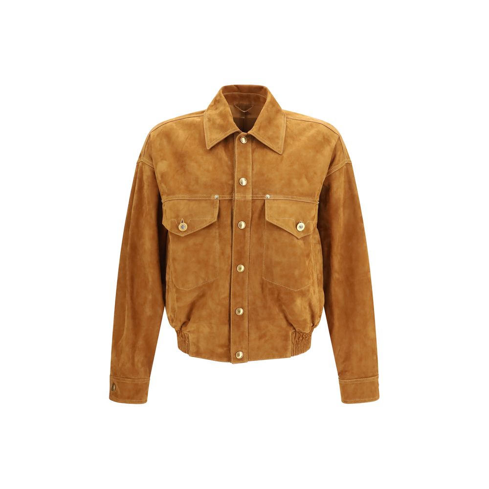 Versace Brown Lamb Ovis Aries Leather Men's Jacket