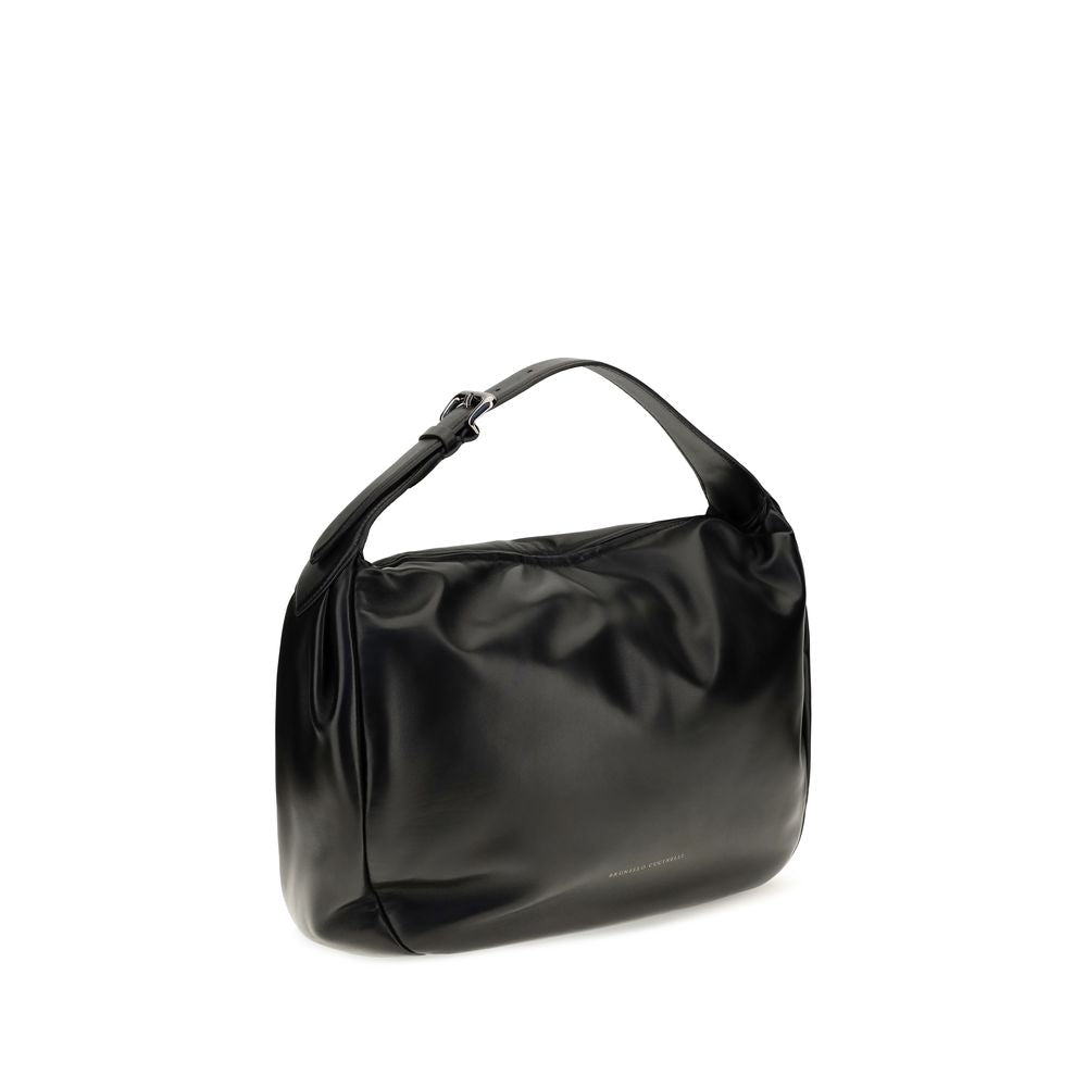 Brunello Cucinelli Black Calf Leather Bos Taurus Shoulder Women's Bag