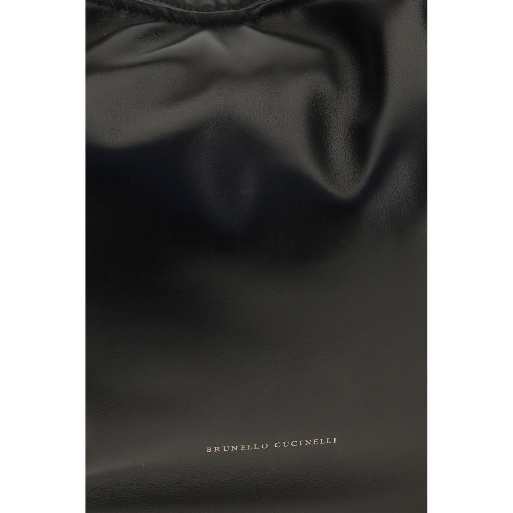 Brunello Cucinelli Black Calf Leather Bos Taurus Shoulder Women's Bag
