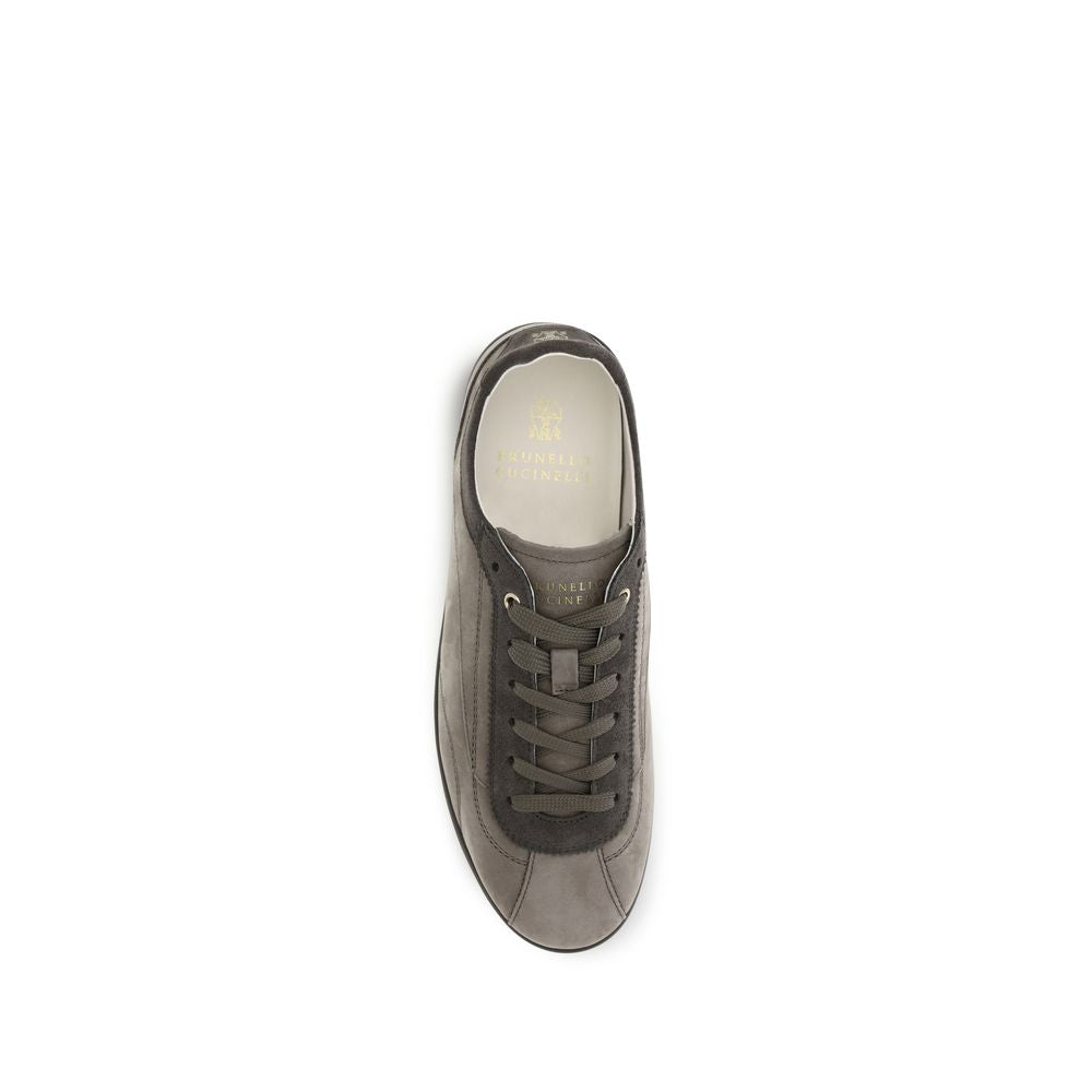 Brunello Cucinelli Gray Calf Leather Bos Taurus Men's Sneakers