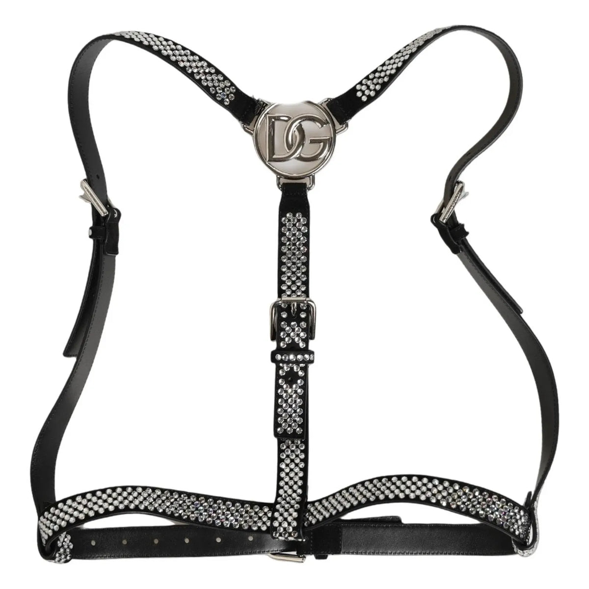 Dolce & Gabbana Black Leather Rhinestones Embellished Men Men's Suspender