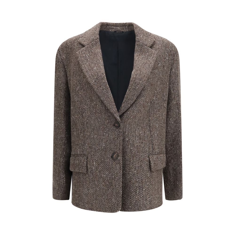 Brunello Cucinelli Brown Wool Oves Aries Biker Women's Jacket
