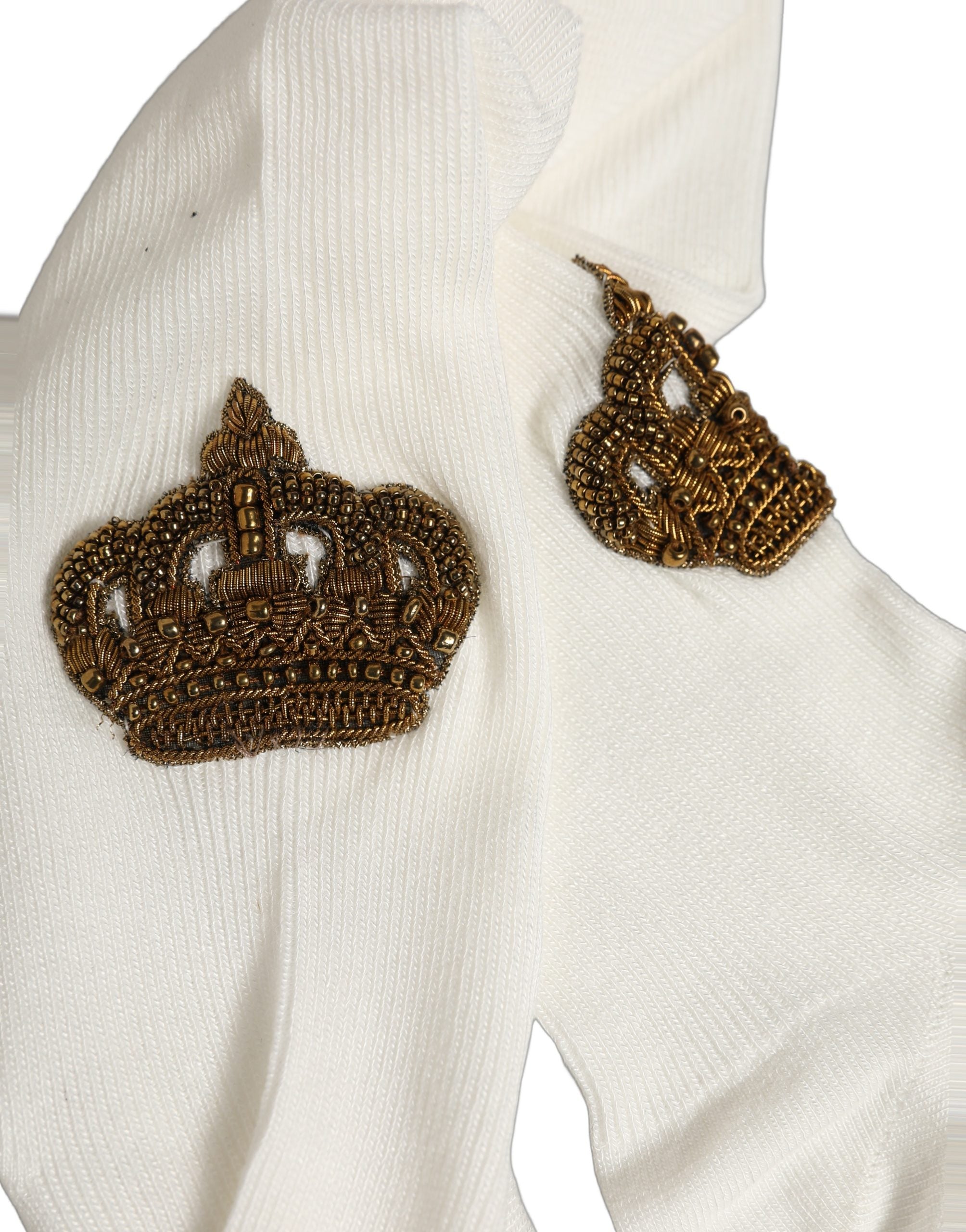 Dolce & Gabbana White Crown Embroidery Knee High Accessory Men's Socks