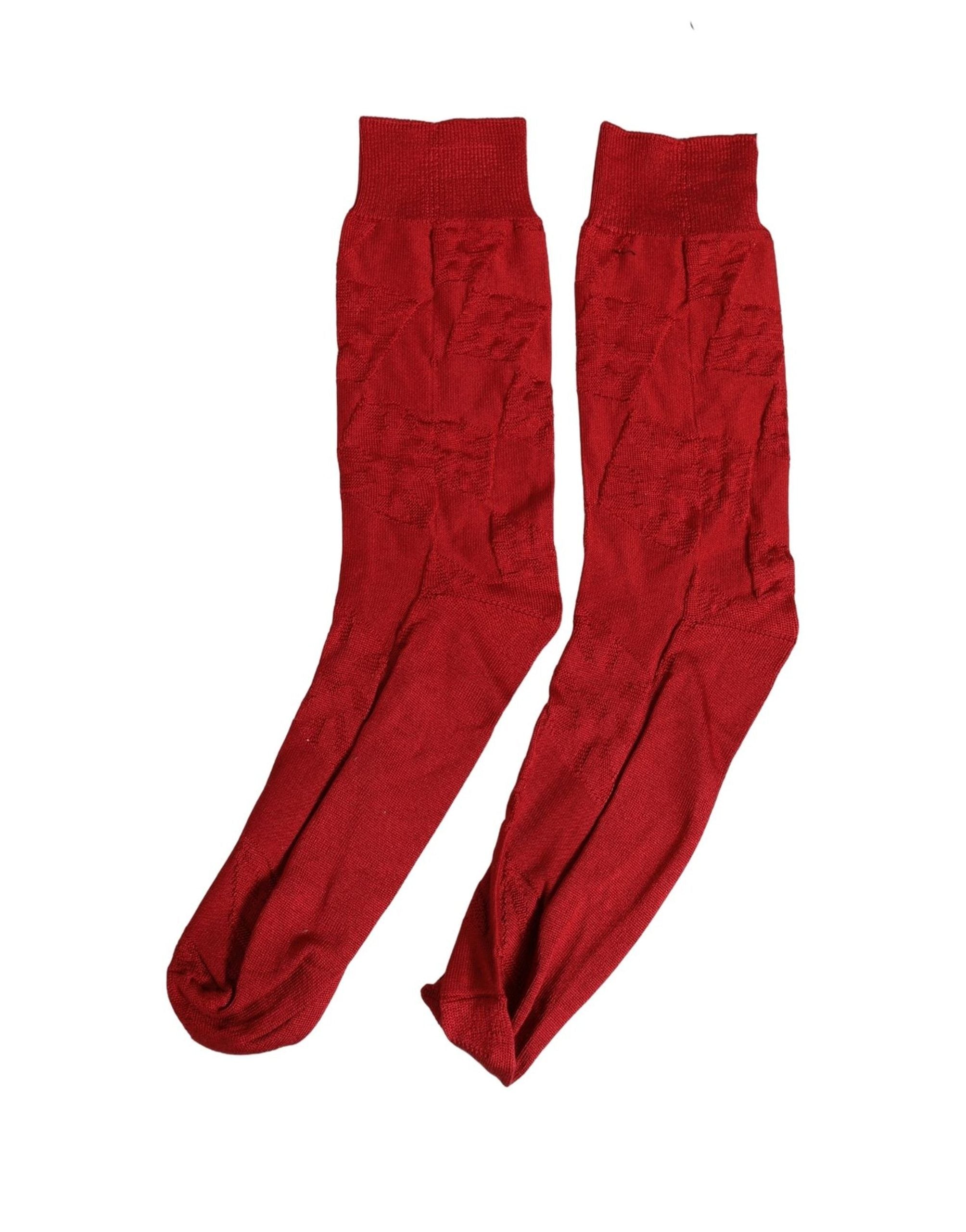 Dolce & Gabbana Men Red 100% Silk Mid Calf Accessory Men's Socks