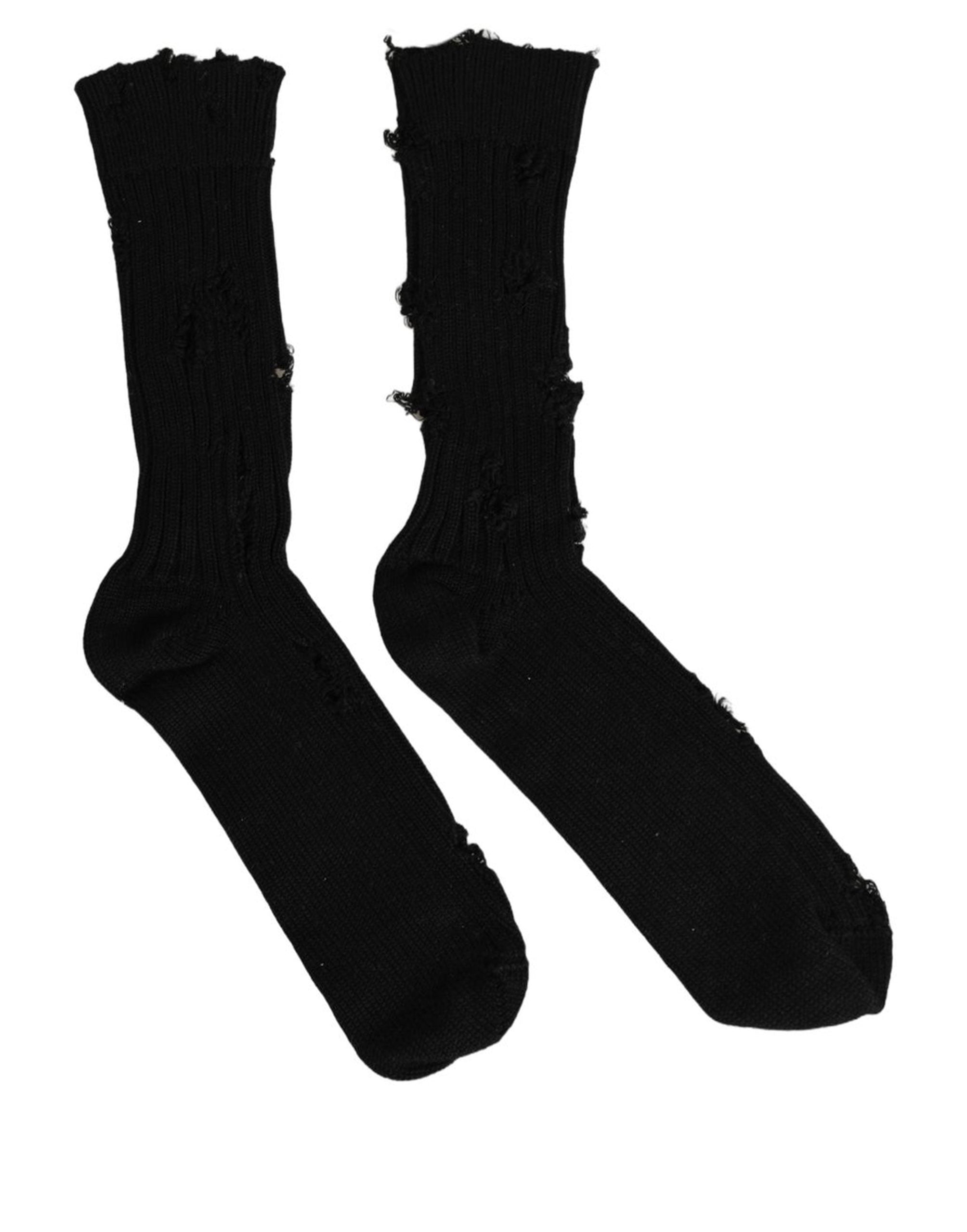 Dolce & Gabbana Black Cotton Distressed Mid Calf Accessory Men's Socks
