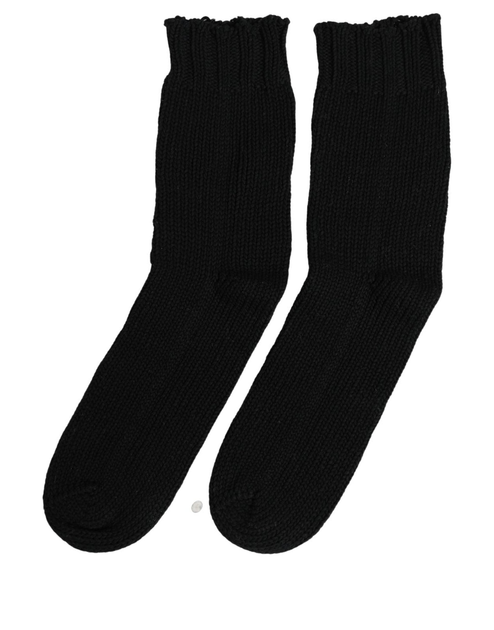 Dolce & Gabbana Men Dark Blue Cotton Ribbed Mid Calf Accessory Men's Socks