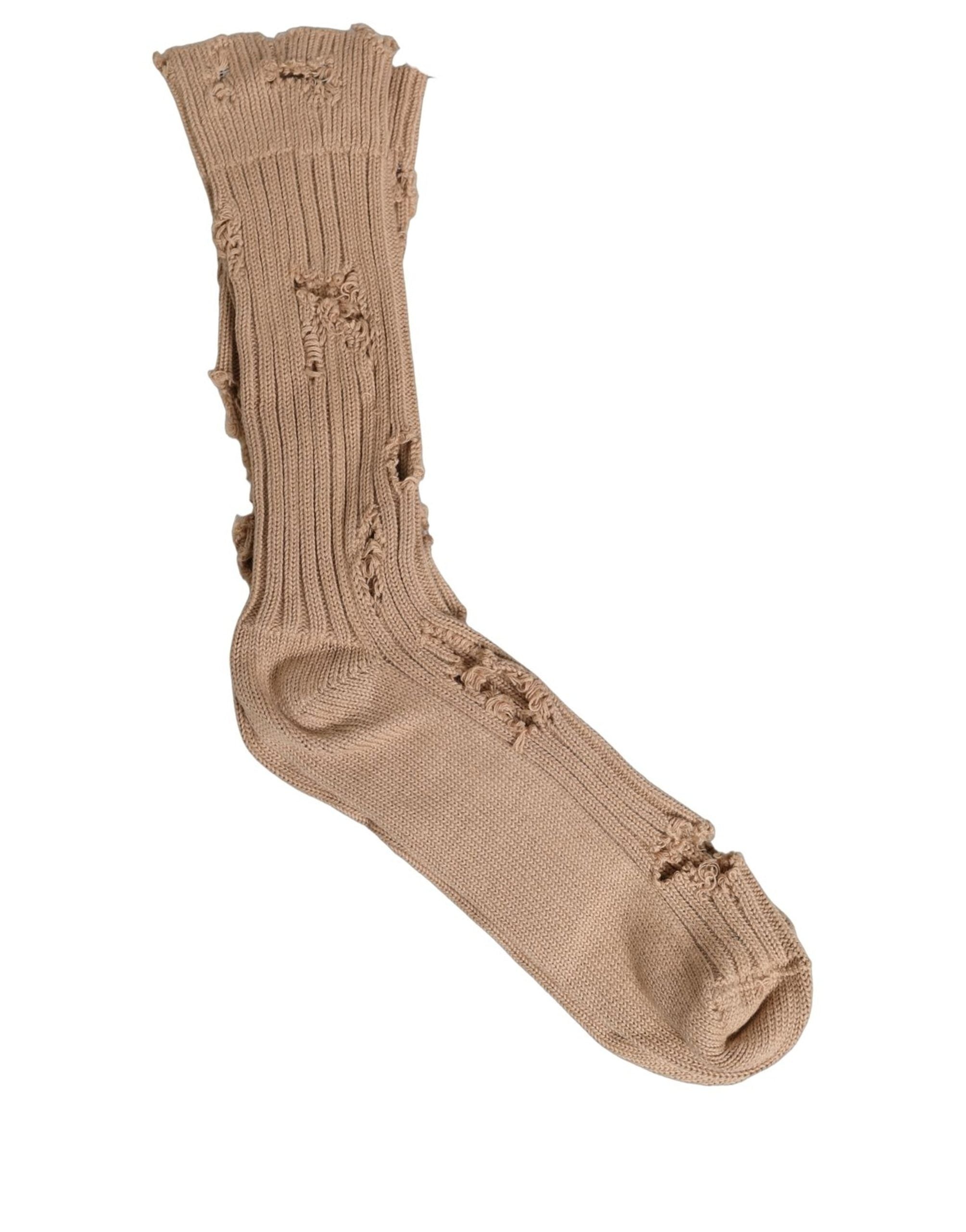 Dolce & Gabbana Beige Cotton Distressed Mid Calf Accessory Men's Socks