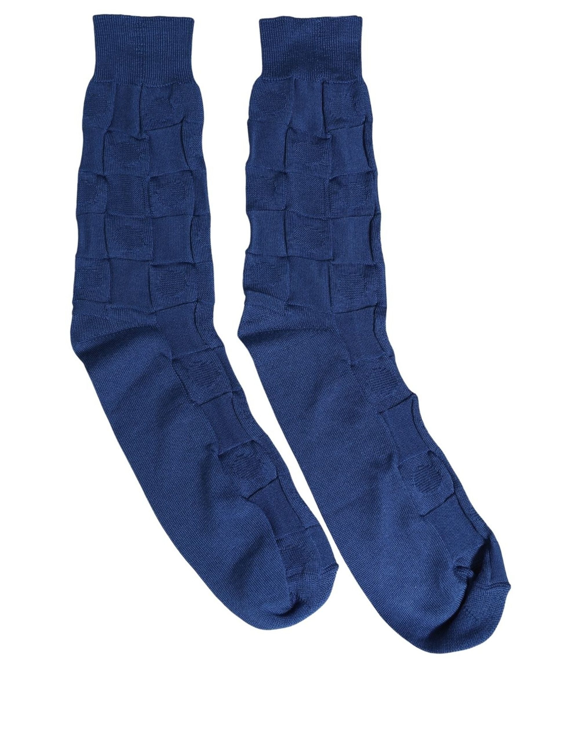 Dolce & Gabbana Royal Blue Checkered Silk Mid Calf Accessory Men's Socks