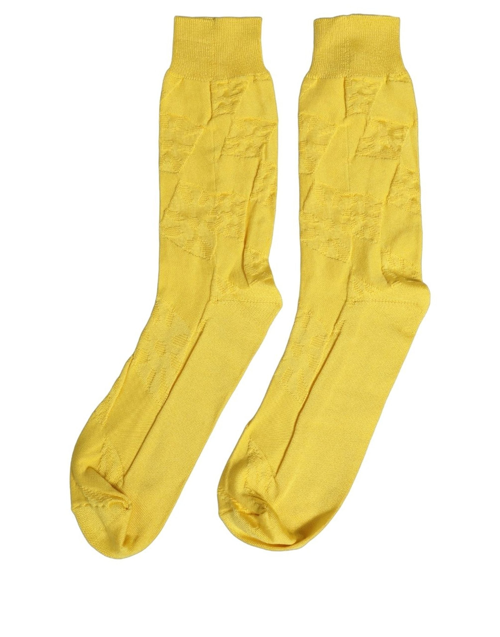 Dolce & Gabbana Men Yellow 100% Silk Mid Calf Accessory Men's Socks