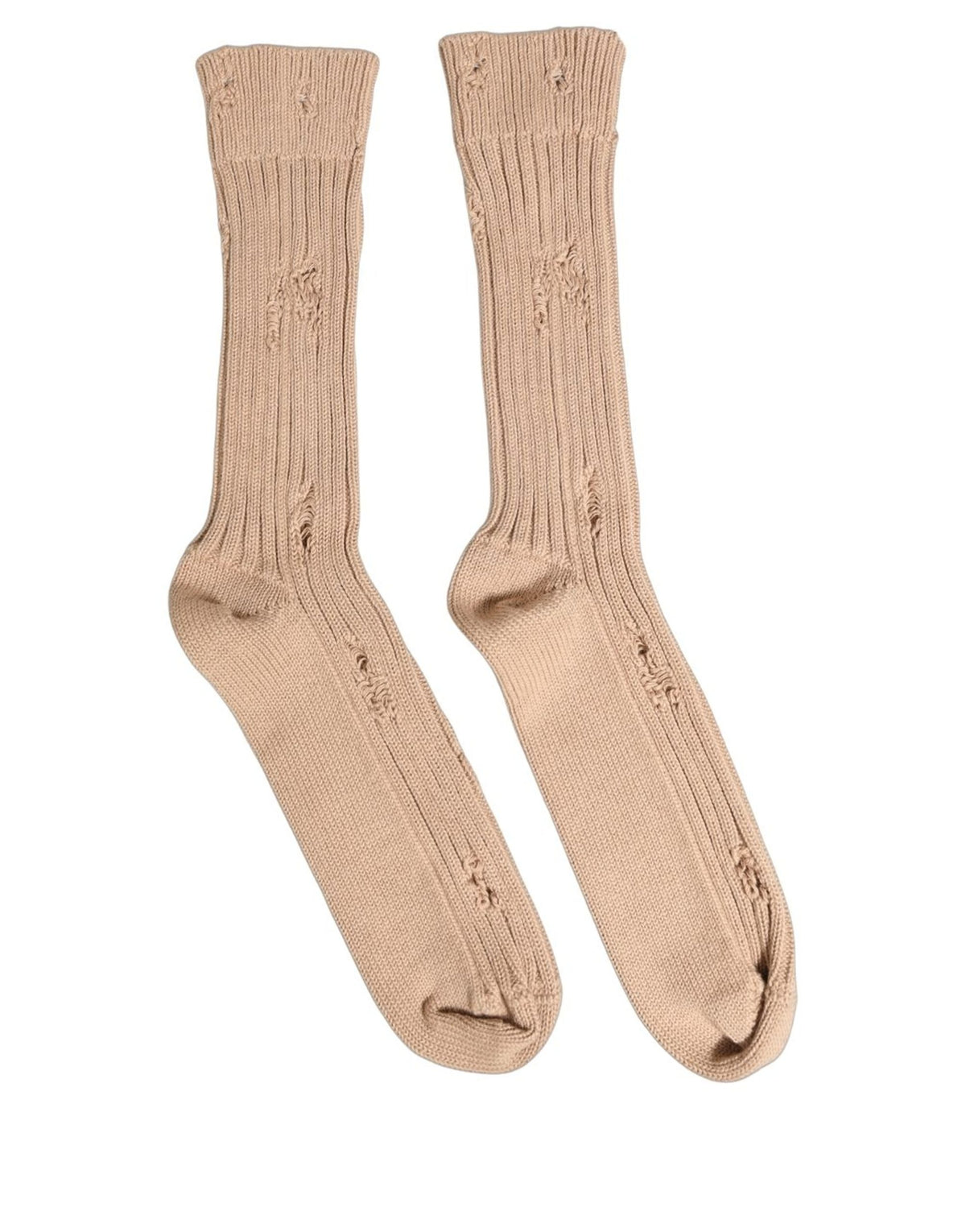 Dolce & Gabbana Beige Cotton Distressed Mid Calf Accessory Men's Socks
