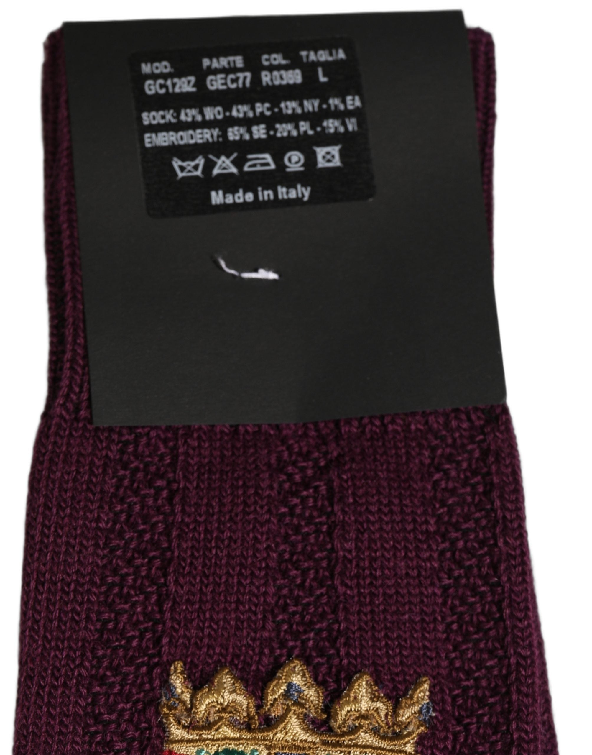 Dolce & Gabbana Burgundy Wool Crest Logo Knee High Accessory Men's Socks