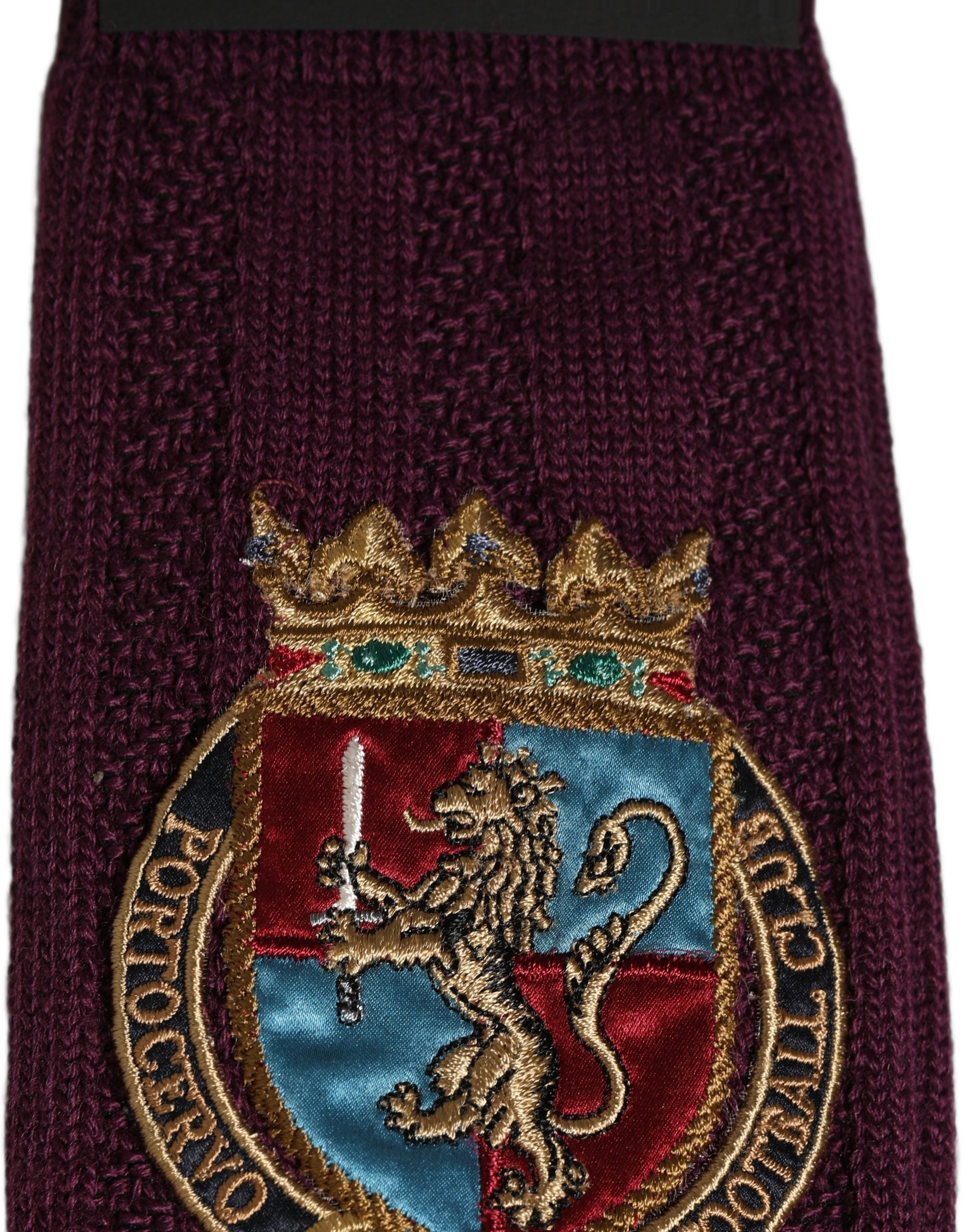 Dolce & Gabbana Burgundy Wool Crest Logo Knee High Accessory Men's Socks