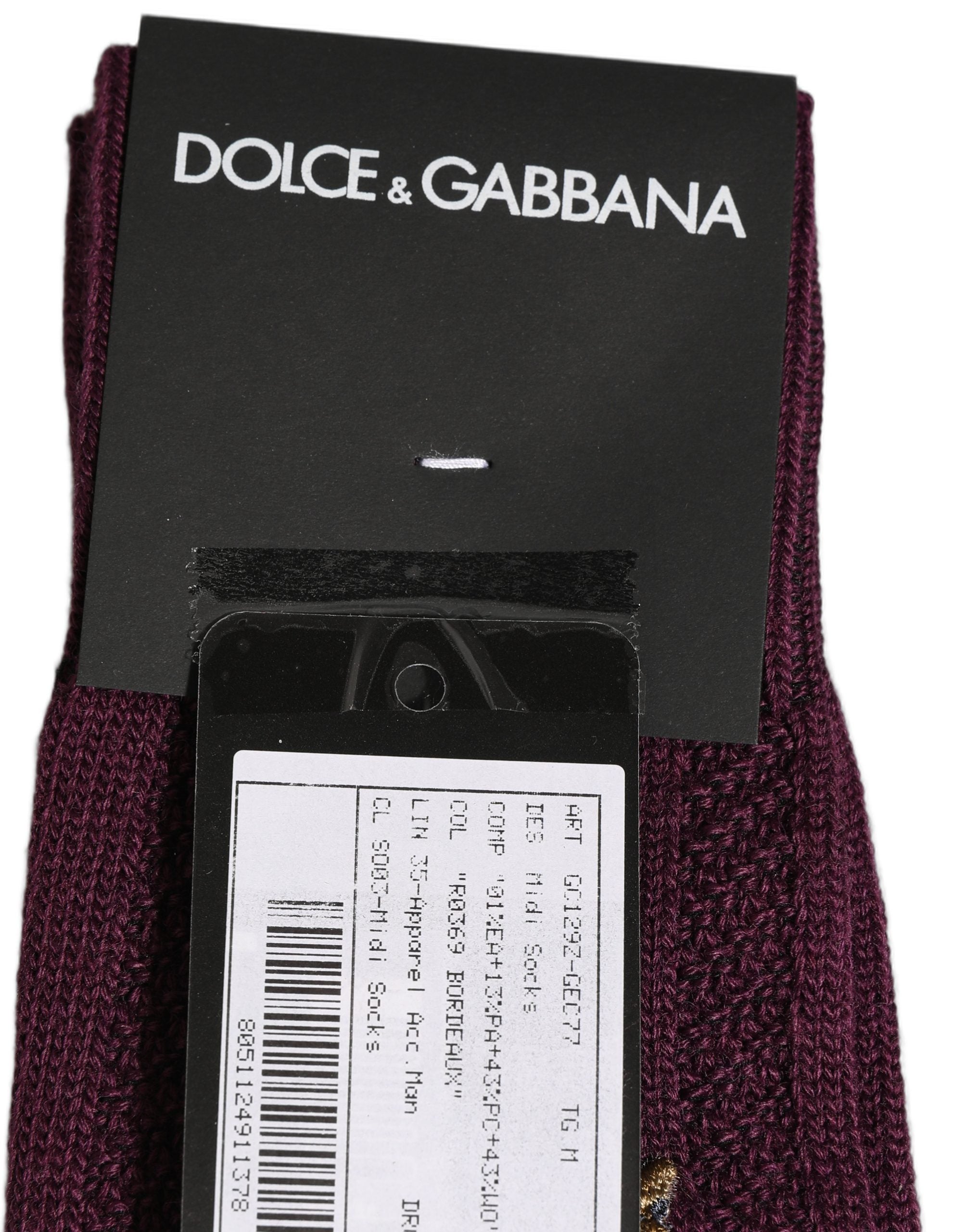 Dolce & Gabbana Burgundy Wool Crest Logo Knee High Accessory Men's Socks (Pre-Owned)