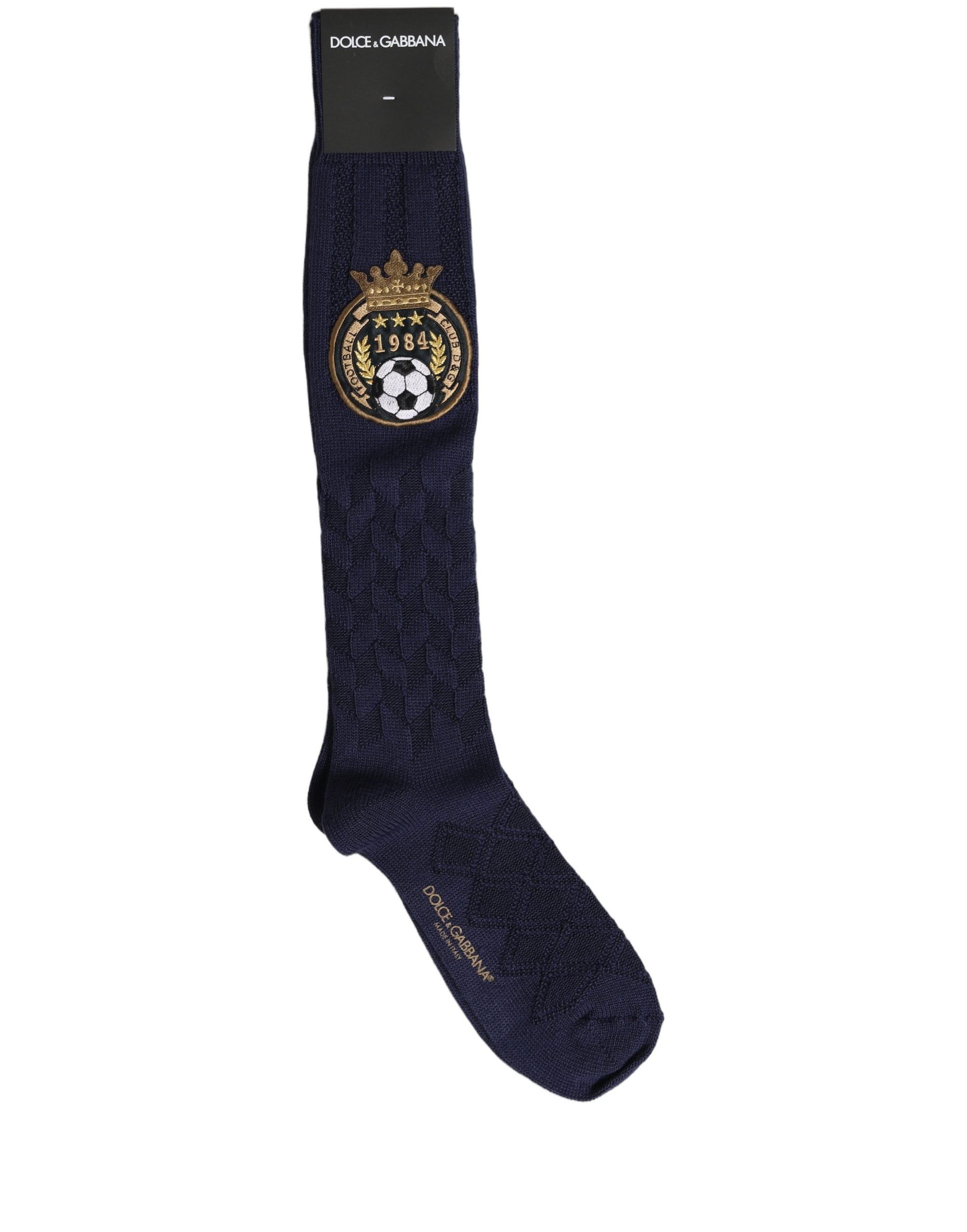 Dolce & Gabbana Navy Blue Wool Crest Logo Knee High Accessory Men's Socks
