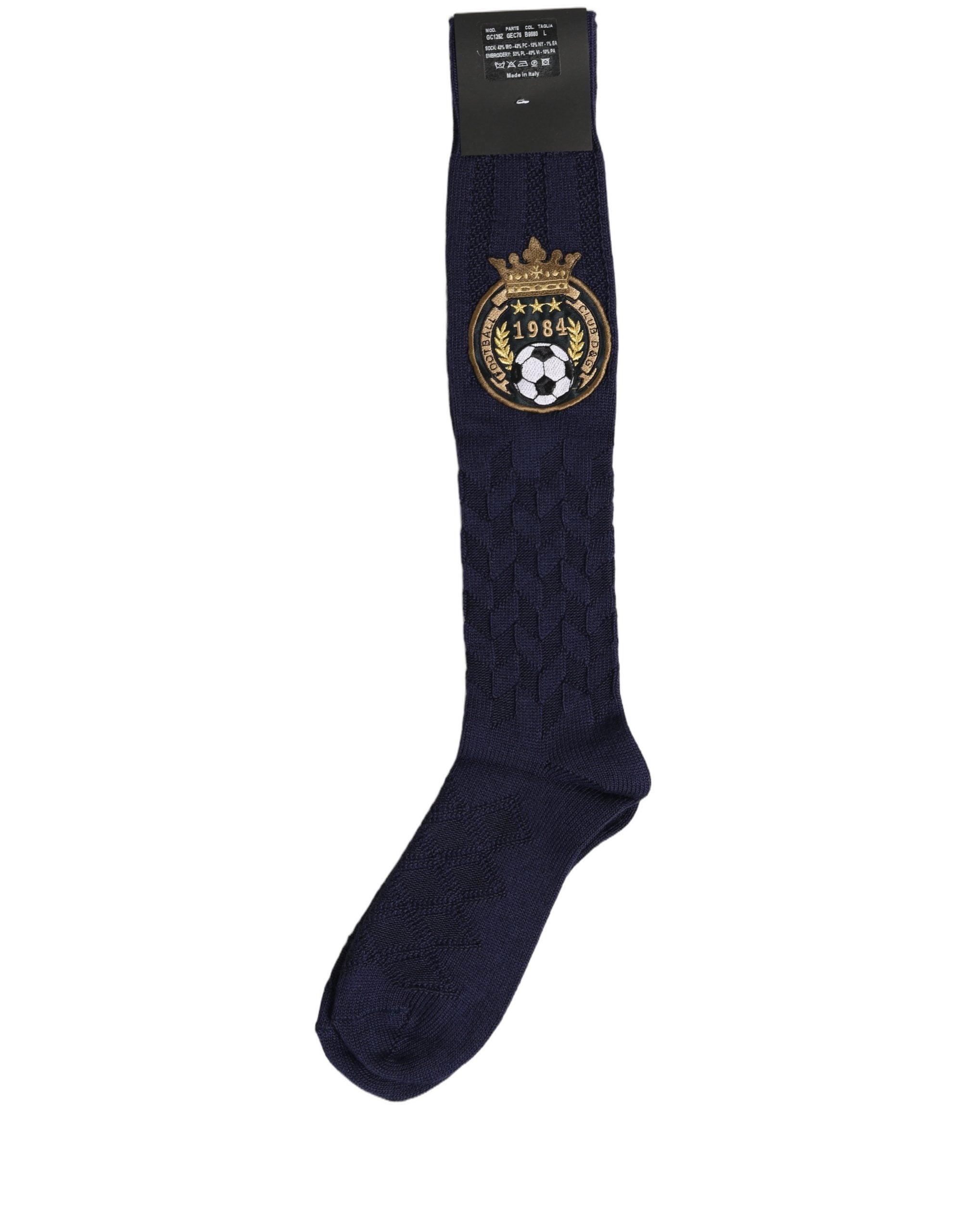 Dolce & Gabbana Navy Blue Wool Crest Logo Knee High Accessory Men's Socks