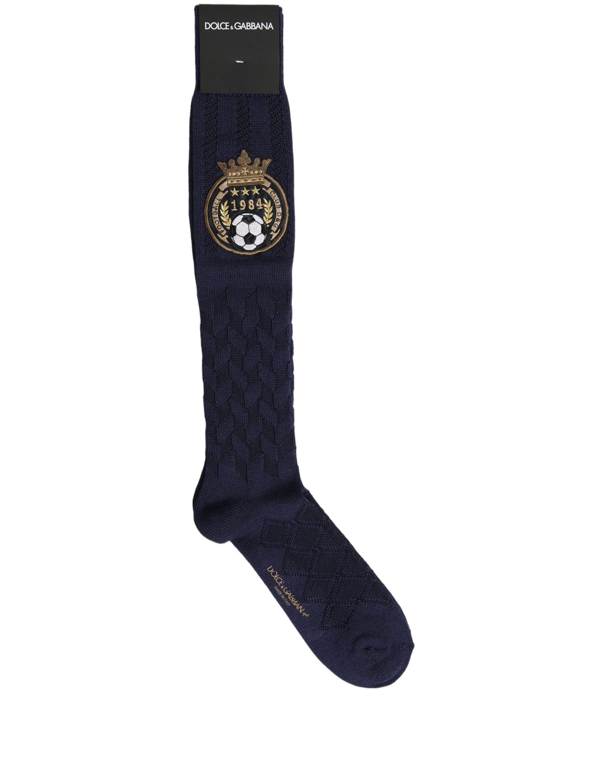 Dolce & Gabbana Navy Blue Wool Crest Logo Knee High Accessory Men's Socks (Pre-Owned)